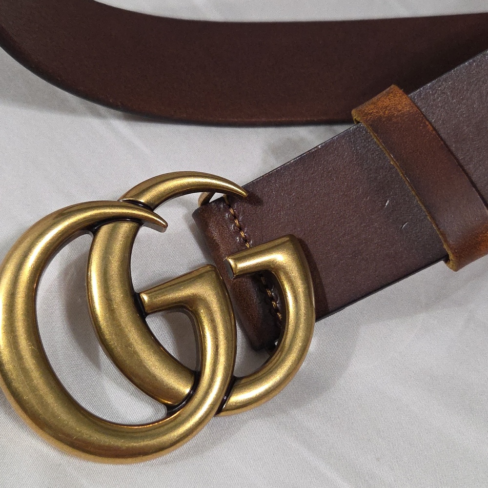 Gucci Brown Leather Belt with Gold Double G Buckle - Picture 10 of 16